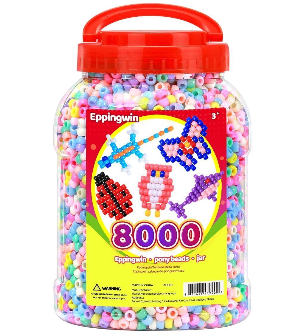 4853 8000+pcs Wholesale Large Pony Beads 6x9 mm Bucket, Easy Storage Kandi
